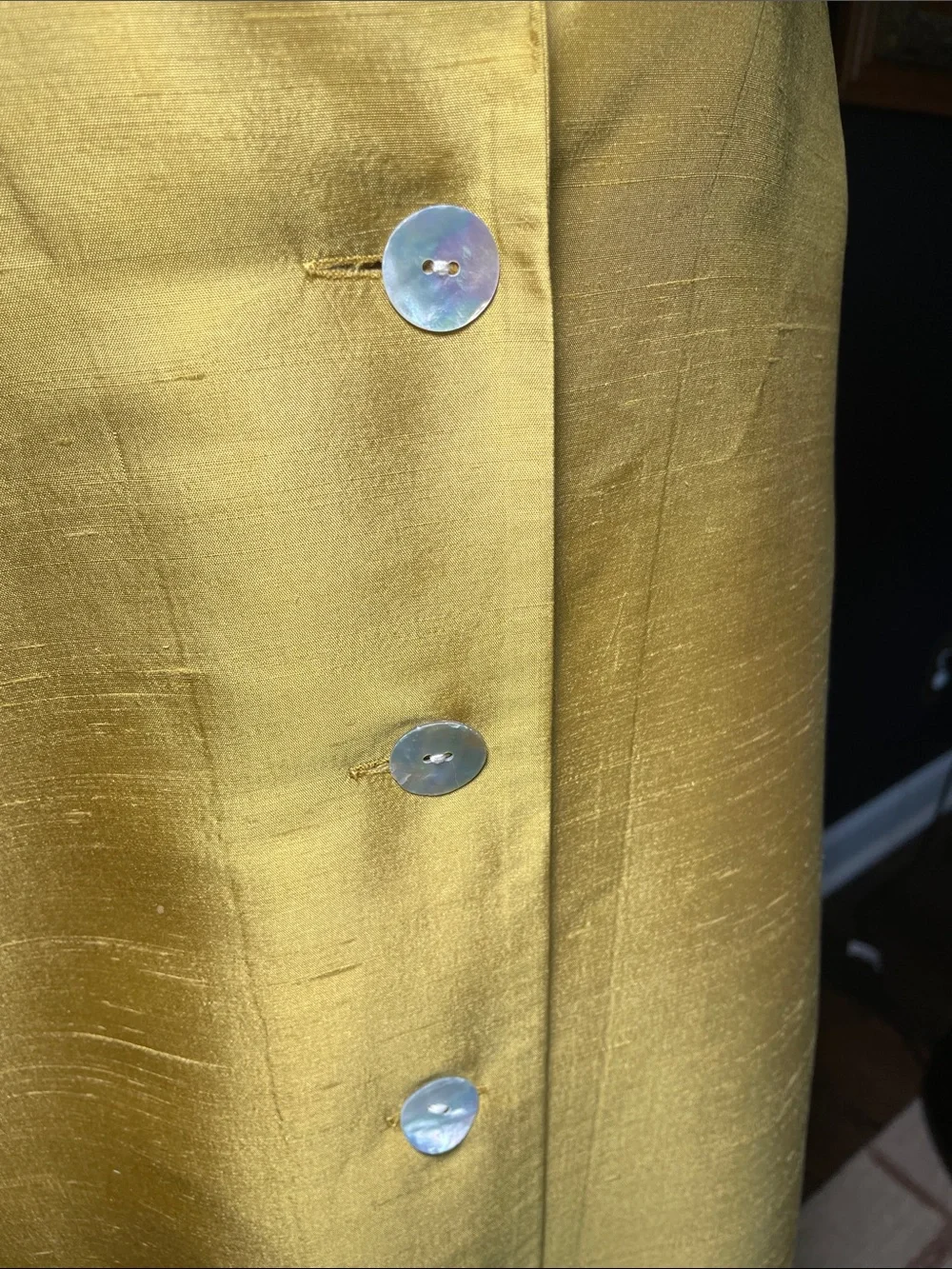 Vintage 90s Bloomingdale’s Gold Raw Silk Notch Lapel Shirt Jacket Blouse Sz 18W